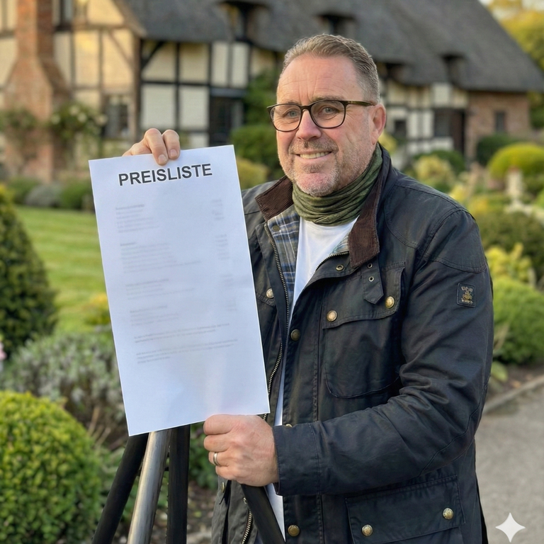 Peter Hansen zeigt seine Preisliste