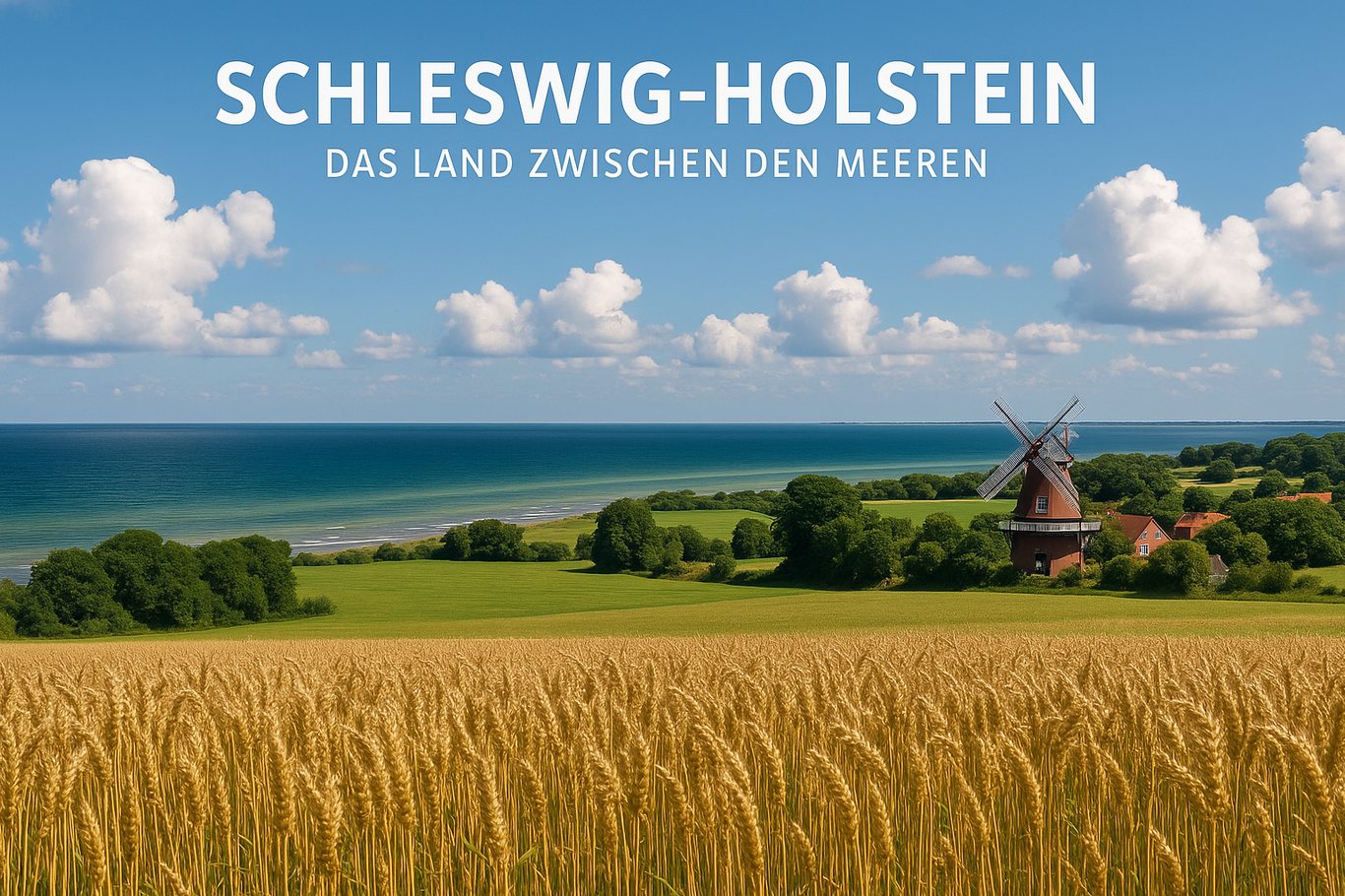 KI-Bild von Schleswig-Holstein mit schöner Mühle.